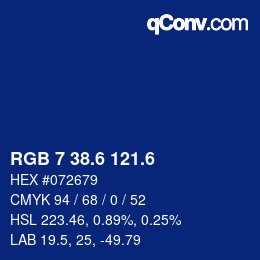 カラーコード: RGB 7 38.6 121.6 | qconv.com