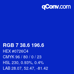 カラーコード: RGB 7 38.6 196.6 | qconv.com