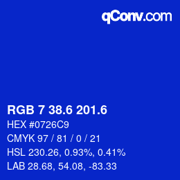カラーコード: RGB 7 38.6 201.6 | qconv.com