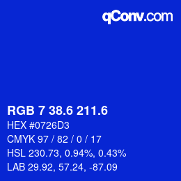 カラーコード: RGB 7 38.6 211.6 | qconv.com