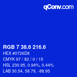 カラーコード: RGB 7 38.6 216.6 | qconv.com