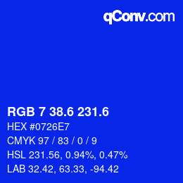 カラーコード: RGB 7 38.6 231.6 | qconv.com
