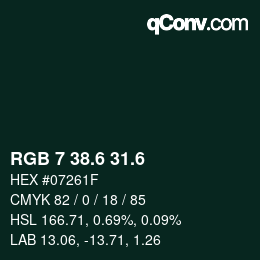 カラーコード: RGB 7 38.6 31.6 | qconv.com