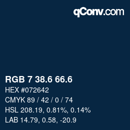 カラーコード: RGB 7 38.6 66.6 | qconv.com