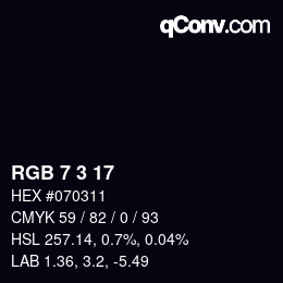 カラーコード: RGB 7 3 17 | qconv.com