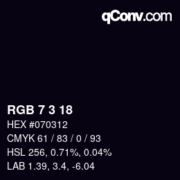 カラーコード: RGB 7 3 18 | qconv.com