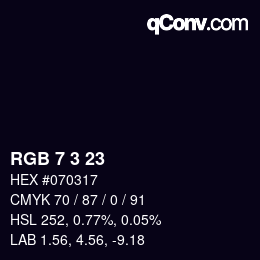 颜色代码: RGB 7 3 23 | qconv.com