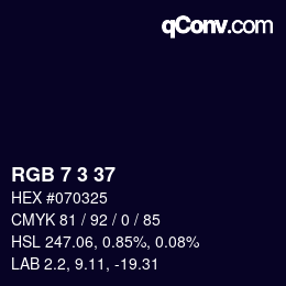 Farbcode: RGB 7 3 37 | qconv.com