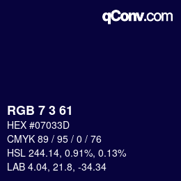 カラーコード: RGB 7 3 61 | qconv.com