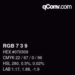 颜色代码: RGB 7 3 9 | qconv.com
