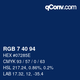 カラーコード: RGB 7 40 94 | qconv.com