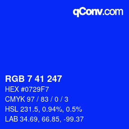 Color code: RGB 7 41 247 | qconv.com