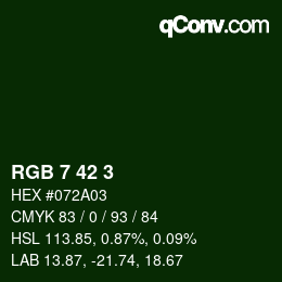 カラーコード: RGB 7 42 3 | qconv.com