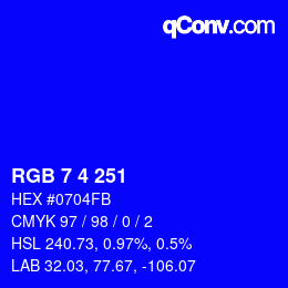 Color code: RGB 7 4 251 | qconv.com