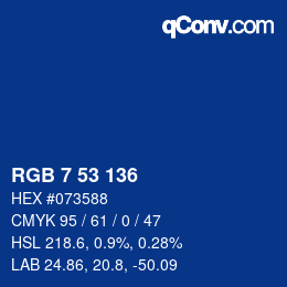 カラーコード: RGB 7 53 136 | qconv.com