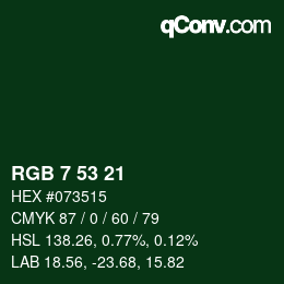 カラーコード: RGB 7 53 21 | qconv.com