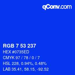 カラーコード: RGB 7 53 237 | qconv.com