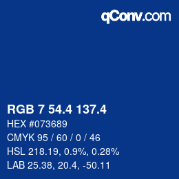 カラーコード: RGB 7 54.4 137.4 | qconv.com