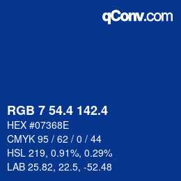 カラーコード: RGB 7 54.4 142.4 | qconv.com