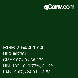カラーコード: RGB 7 54.4 17.4 | qconv.com