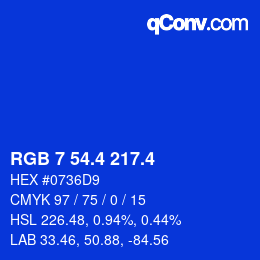 カラーコード: RGB 7 54.4 217.4 | qconv.com