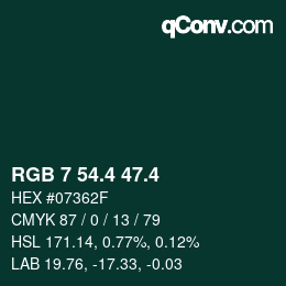 カラーコード: RGB 7 54.4 47.4 | qconv.com