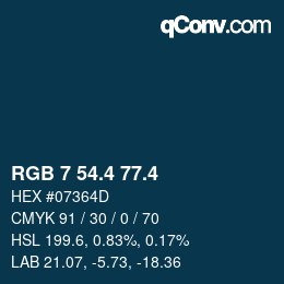 カラーコード: RGB 7 54.4 77.4 | qconv.com