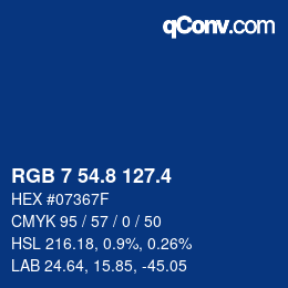 カラーコード: RGB 7 54.8 127.4 | qconv.com