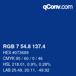 カラーコード: RGB 7 54.8 137.4 | qconv.com