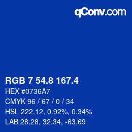カラーコード: RGB 7 54.8 167.4 | qconv.com