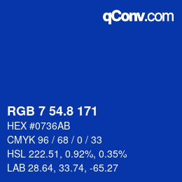カラーコード: RGB 7 54.8 171 | qconv.com