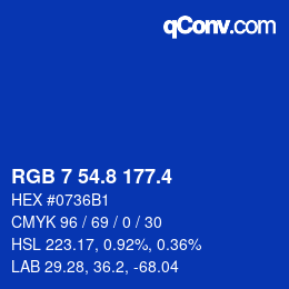 カラーコード: RGB 7 54.8 177.4 | qconv.com