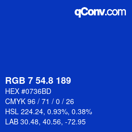 カラーコード: RGB 7 54.8 189 | qconv.com
