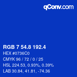 カラーコード: RGB 7 54.8 192.4 | qconv.com