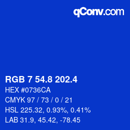 カラーコード: RGB 7 54.8 202.4 | qconv.com
