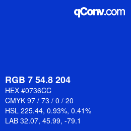 カラーコード: RGB 7 54.8 204 | qconv.com