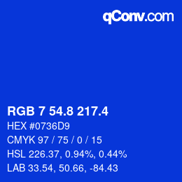 カラーコード: RGB 7 54.8 217.4 | qconv.com