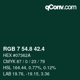 カラーコード: RGB 7 54.8 42.4 | qconv.com