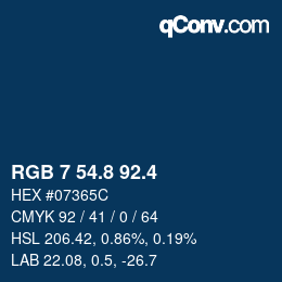 カラーコード: RGB 7 54.8 92.4 | qconv.com
