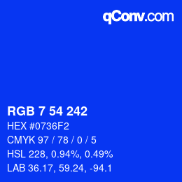 Color code: RGB 7 54 242 | qconv.com