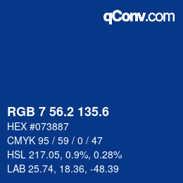 カラーコード: RGB 7 56.2 135.6 | qconv.com