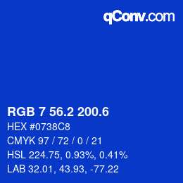 カラーコード: RGB 7 56.2 200.6 | qconv.com