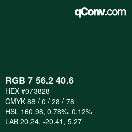カラーコード: RGB 7 56.2 40.6 | qconv.com