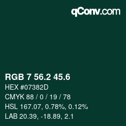 カラーコード: RGB 7 56.2 45.6 | qconv.com