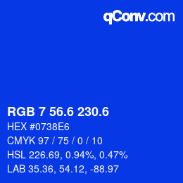 カラーコード: RGB 7 56.6 230.6 | qconv.com