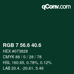 カラーコード: RGB 7 56.6 40.6 | qconv.com