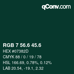 カラーコード: RGB 7 56.6 45.6 | qconv.com