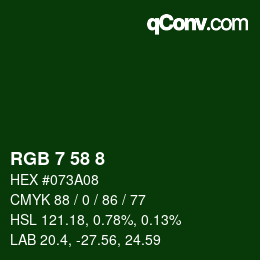 Color code: RGB 7 58 8 | qconv.com