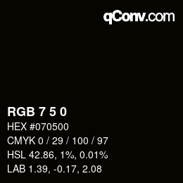 颜色代码: RGB 7 5 0 | qconv.com