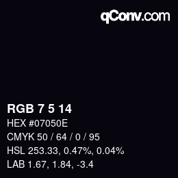 Color code: RGB 7 5 14 | qconv.com